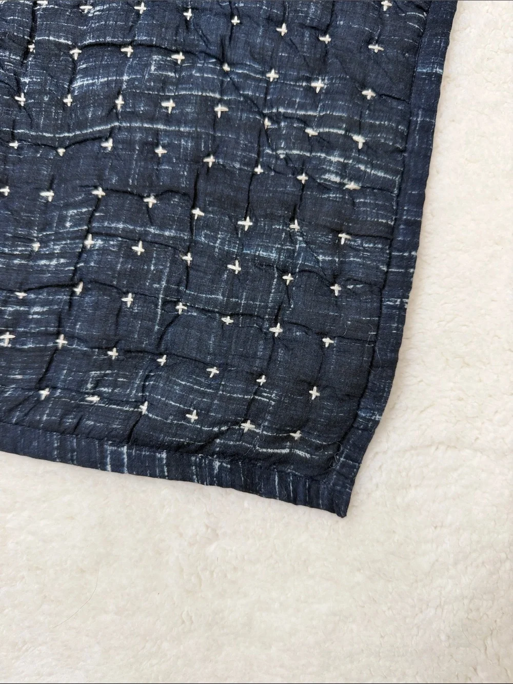 Pottery Barn Arlo Cross Stitch Quilted KING Pillow Sham Cover Indigo Blue